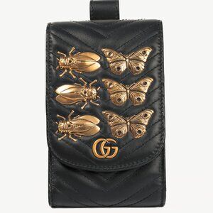 Gucci GG Marmont Black Quilted Leather Animal Studs Belt Pouch